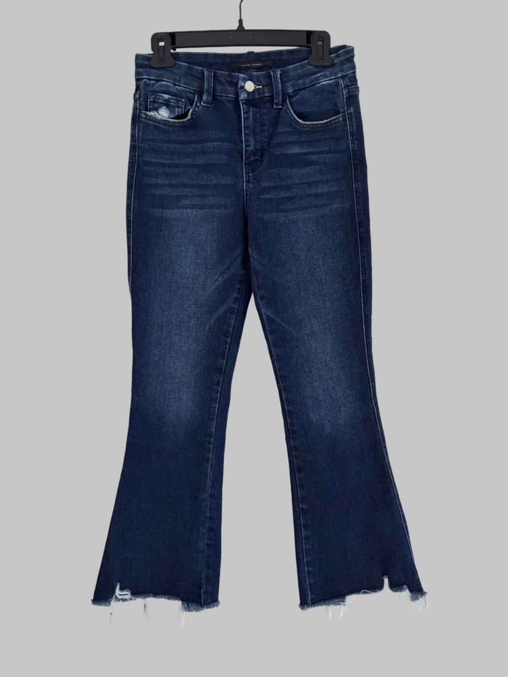 Flying Monkey High Rise Cropped Flare Jeans Dark Wash Raw Hem Size 27 - Picture 3 of 10